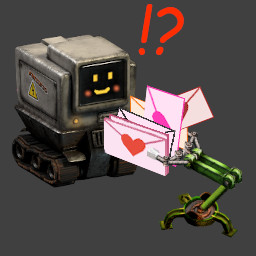 Imagen del Compilatron recibiendo una carta de amor por un insertador